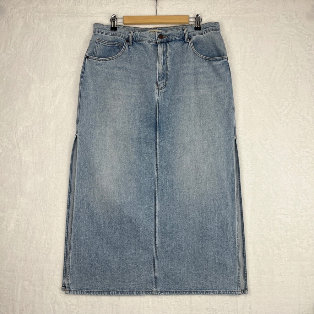 Oliver Logan Dylan Mid Rise Maxi Denim Skirt Side Slits Sz 34 Light Wash Blue‎